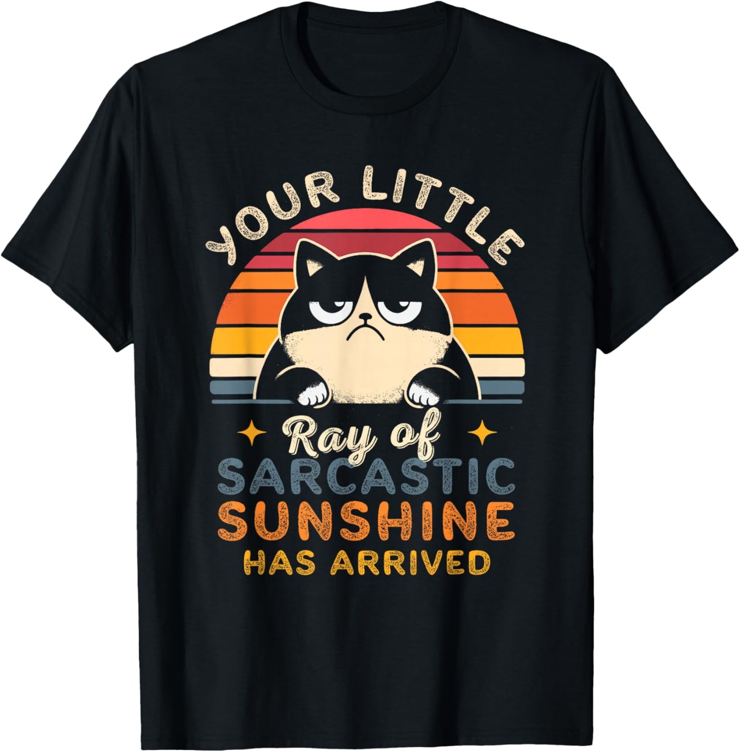 Sarcasm Retro Sunset Quote Ray Of Sarcastic Sunshine Cats T-Shirt - T-Shirt | Black