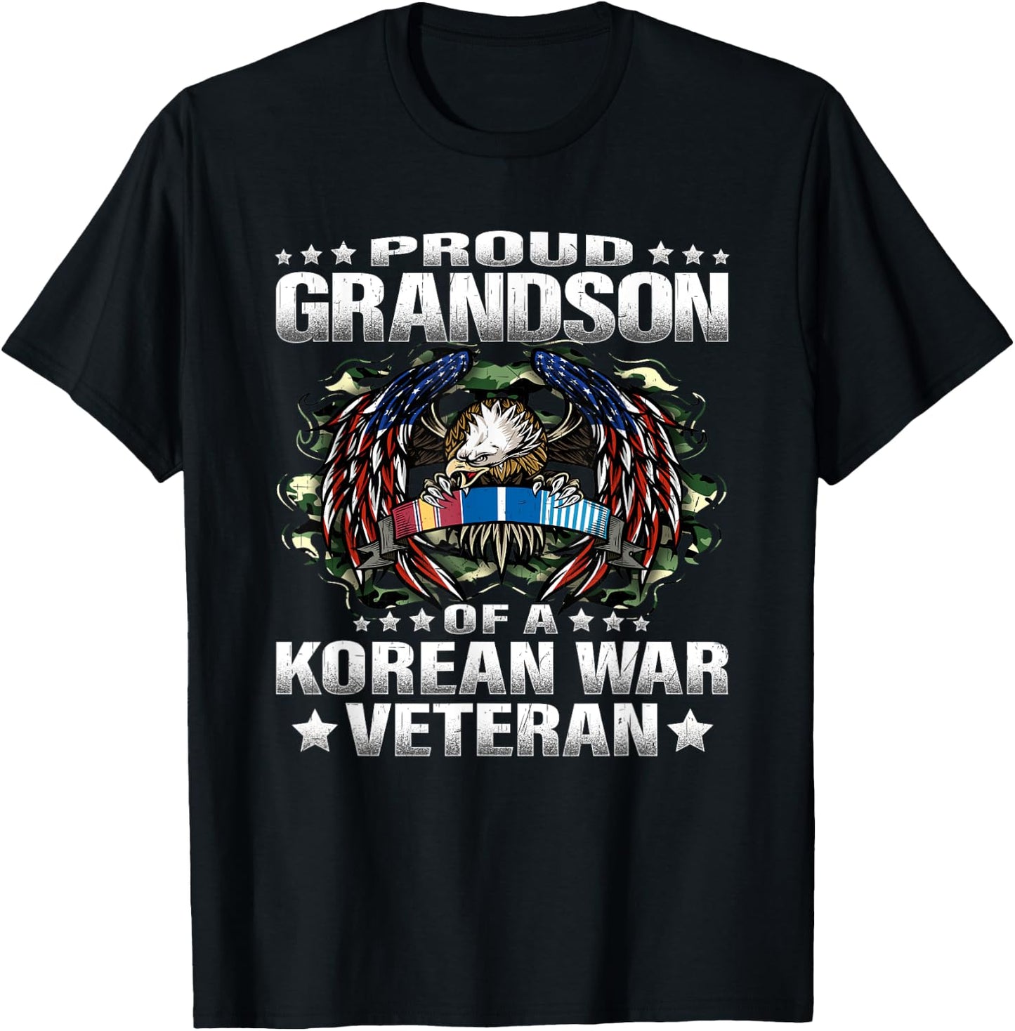 Proud Grandson Of A Korean War Veteran Military Vets Family T-Shirt - T-Shirt | Black