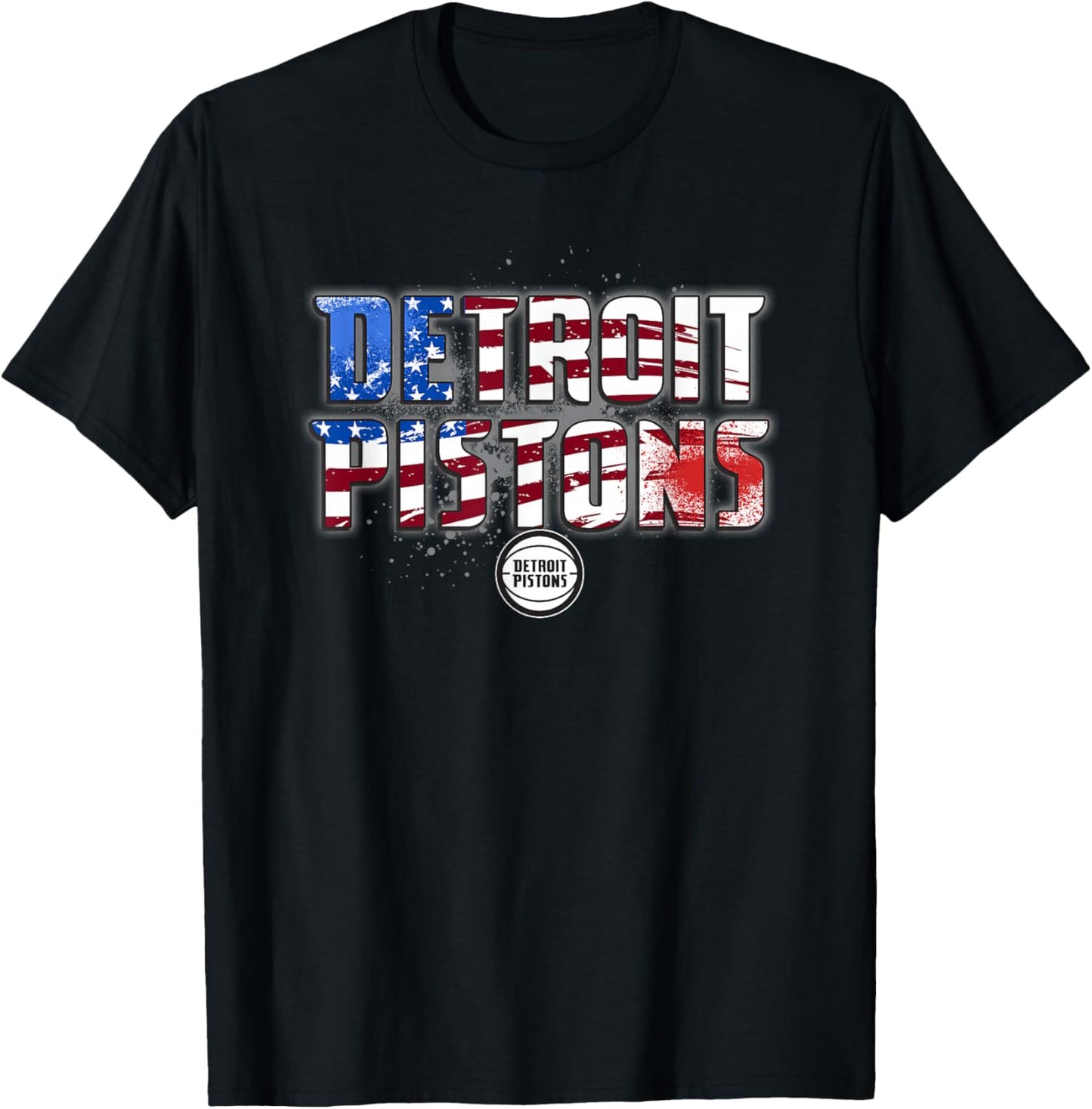 NBA Detroit Pistons American Flag Distressed Paint Spill T-Shirt - T-Shirt | Black