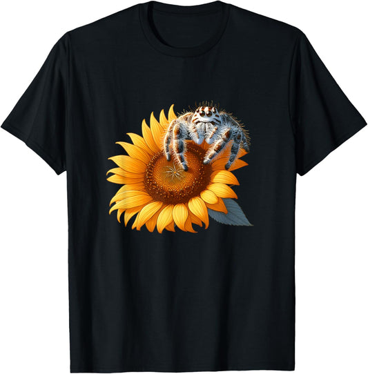Jumping Spider on a Sunflower T-Shirt - T-Shirt | Black
