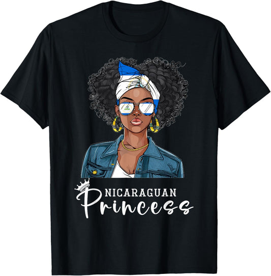 Nicaraguan Flag Souvenirs Woman Princess Girl Nicaragua T-Shirt - T-Shirt | Black
