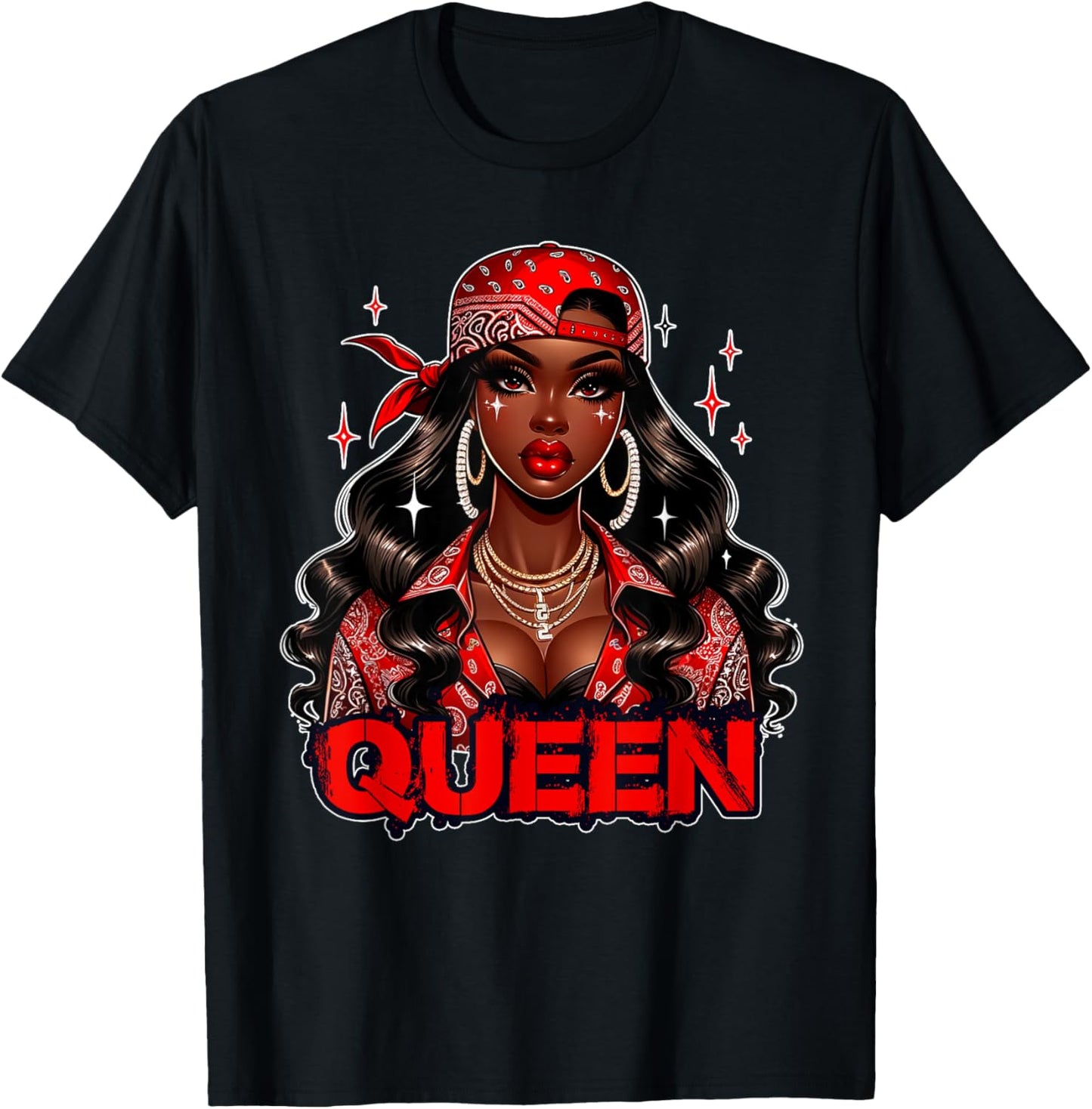 Black Queen Red Bandana Melanin Black Girl Magic Diva Women T-Shirt - T-Shirt | Black