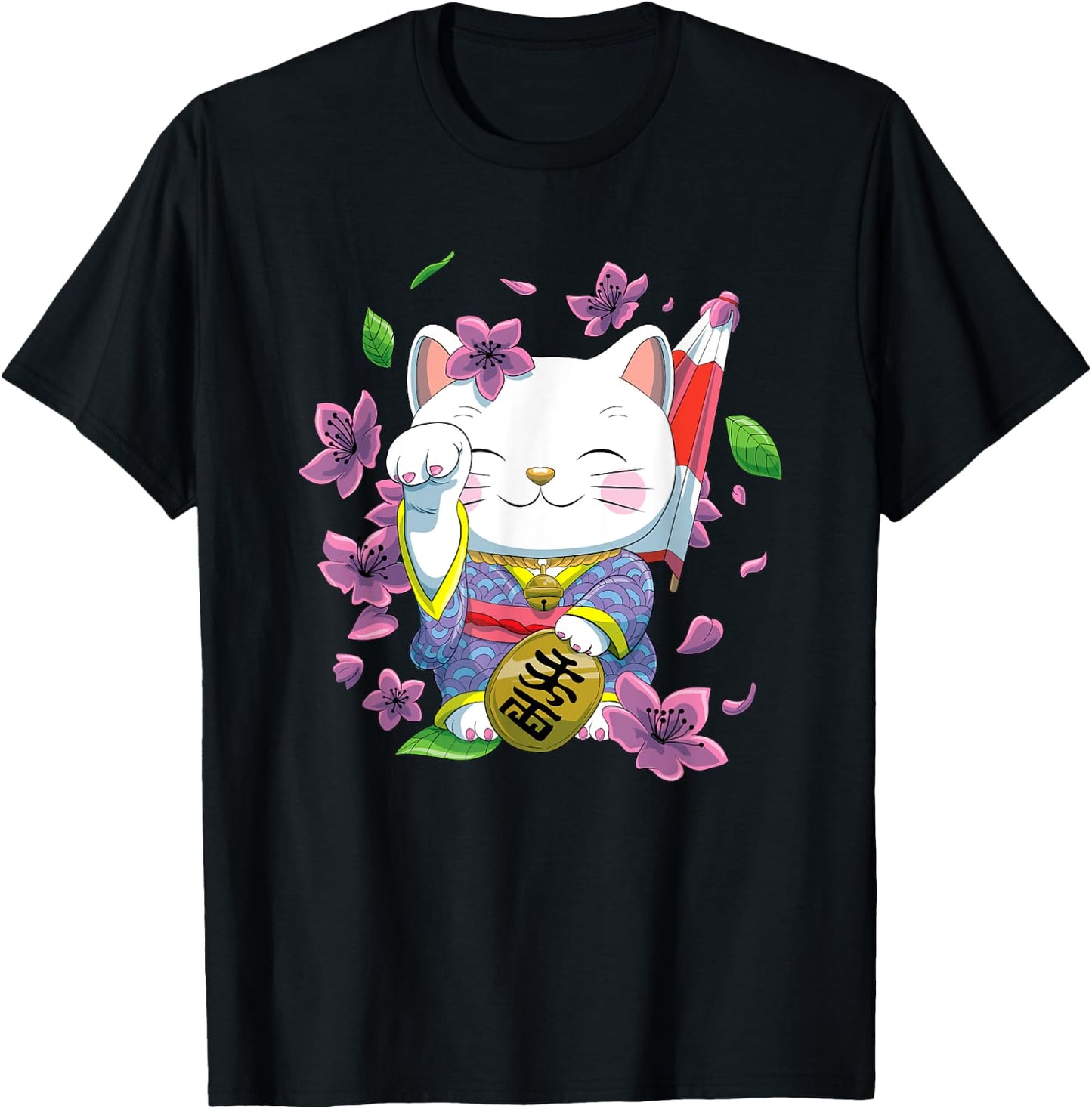 Japanese Maneki Neko Lucky Cat T-Shirt - T-Shirt | Black