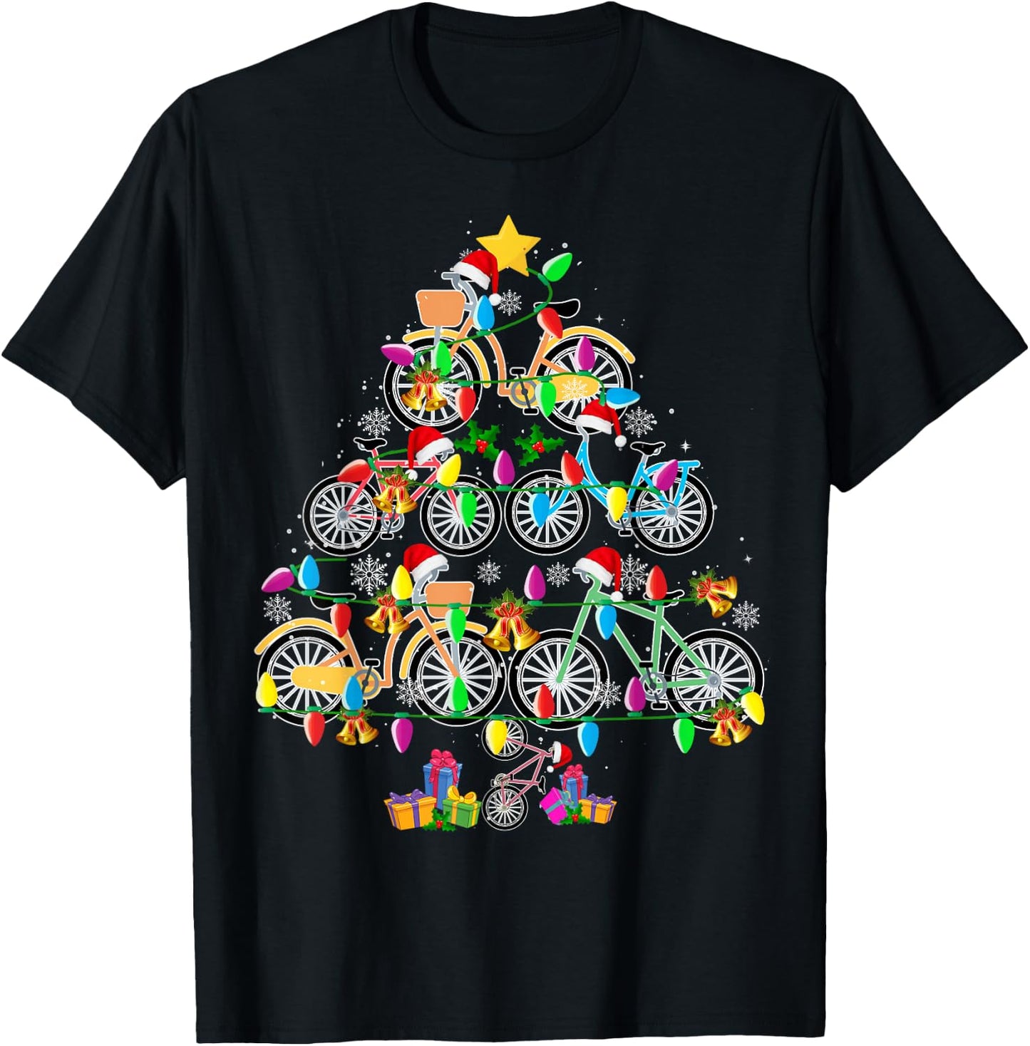 Bicycle Christmas Tree Funny Santa Bicycle Lover Biker Gifts T-Shirt - T-Shirt | Black