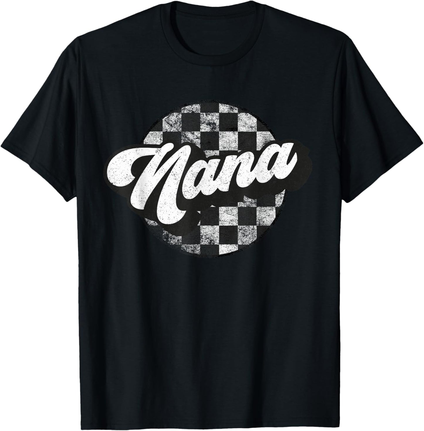 Funny Retro Checkered Nana Race Vintage Matching Family T-Shirt - T-Shirt | Black