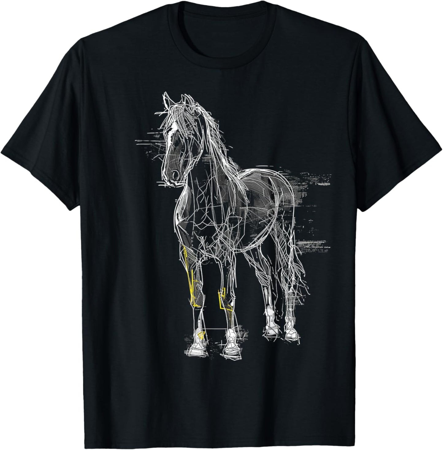 Horse Drawing Abstract Animal Art Drawing Graphic Horse T-Shirt - T-Shirt | Black