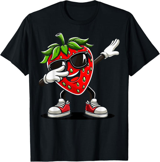 Funny Dabbing Strawberry Summer Fruit Lover T-Shirt - T-Shirt | Black