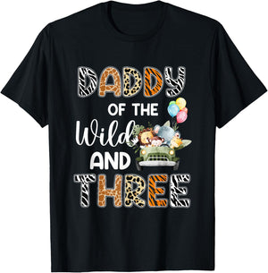 Daddy Of The Wild and Three 3 Birthday Zoo Safari Jungle T-Shirt - T-Shirt | Black
