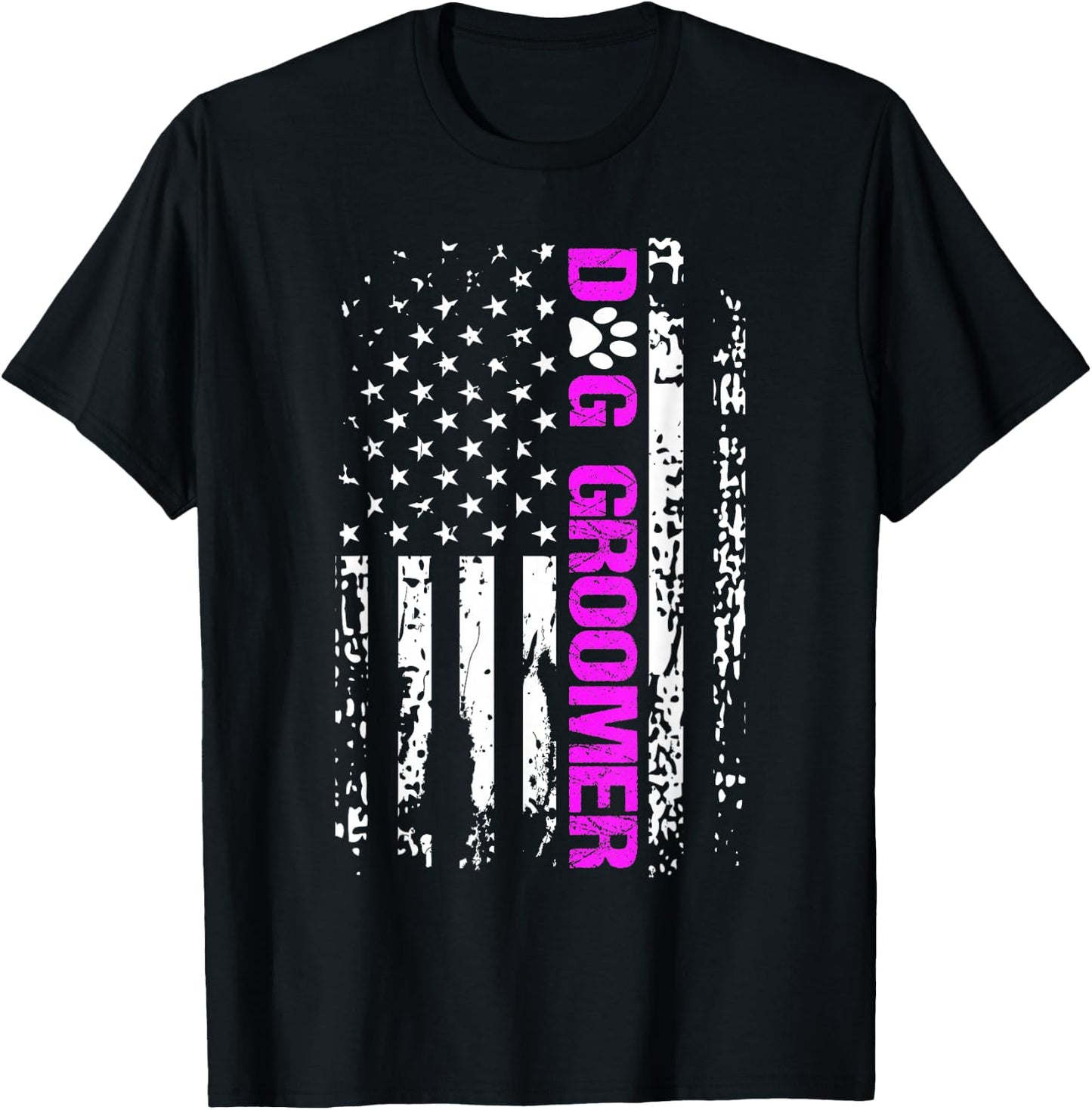 Dog Groomer Shirt American Flag Patriotic Dog Groomer Gift T-Shirt - T-Shirt | Black