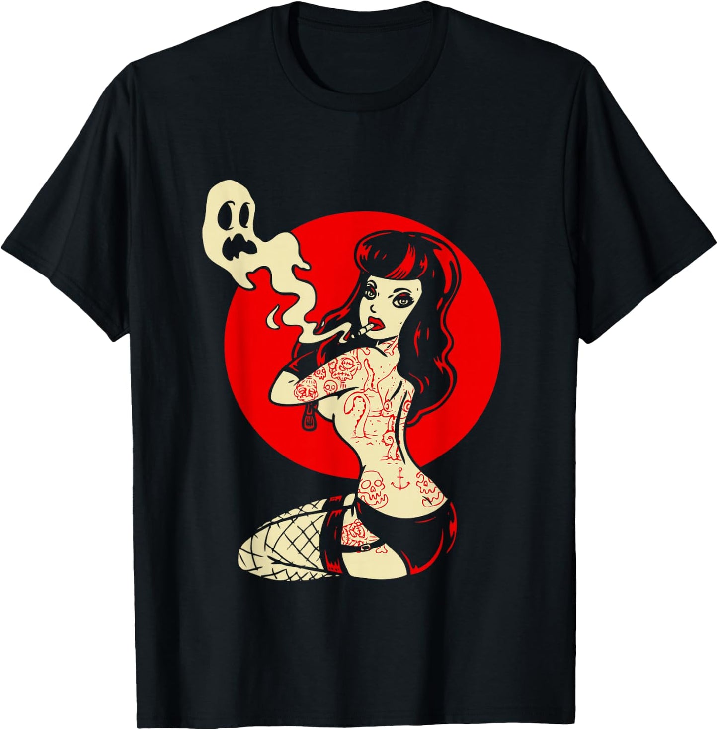 Horror Pinup Sexy Goth Girl Burlesque - Psychobilly Punk Art T-Shirt - T-Shirt | Black