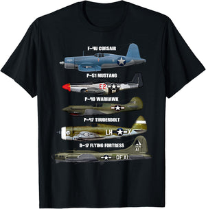 WW2 Warplane Warbirds B-17 P51 Mustang F4U Corsair T-Shirt - T-Shirt | Black