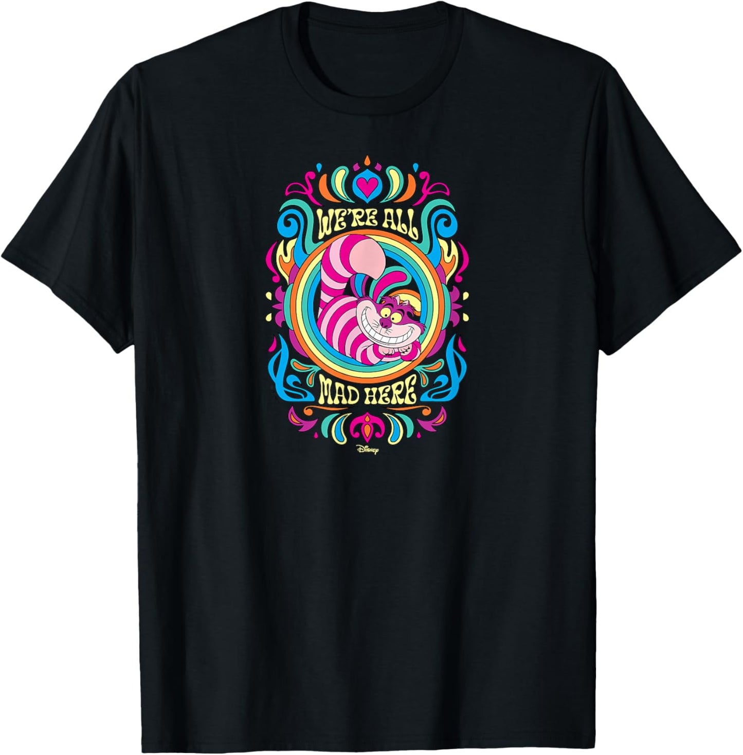 Alice in Wonderland - We're All Mad Here Psychedelic Pattern T-Shirt - T-Shirt | Black
