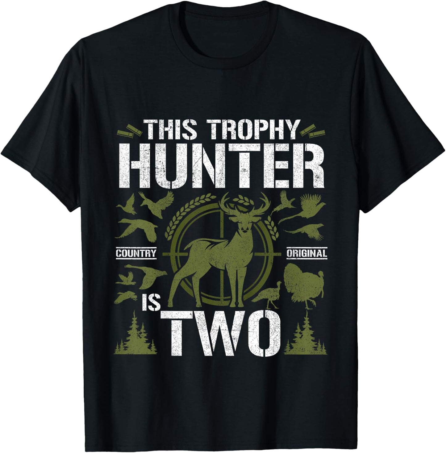 2 Year Old Hunting Birthday Party Duck Deer Hunter 2nd Gift T-Shirt - T-Shirt | Black