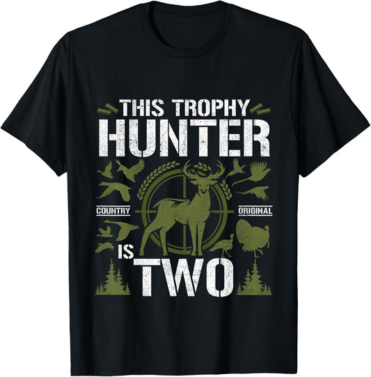 2 Year Old Hunting Birthday Party Duck Deer Hunter 2nd Gift T-Shirt - T-Shirt | Black