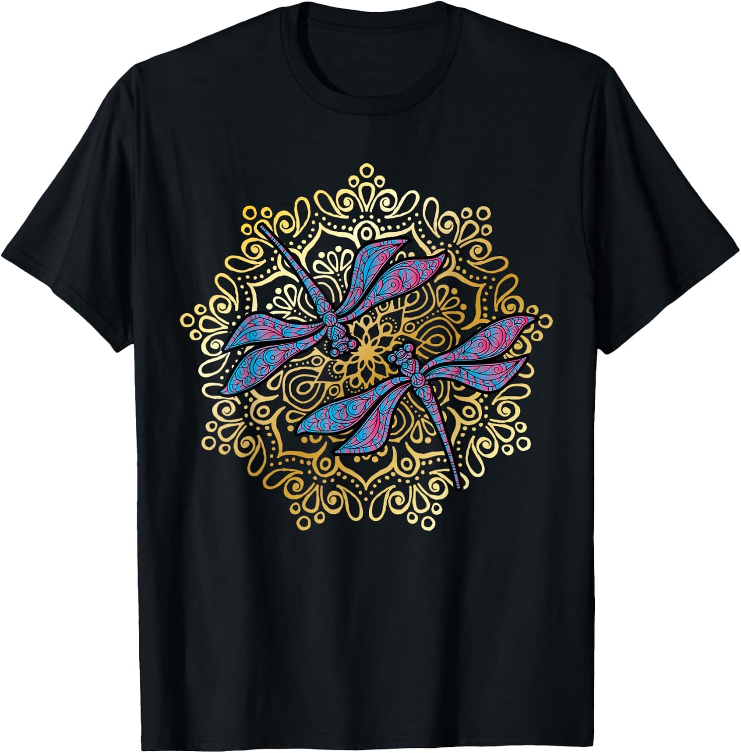 Mandala Dragonfly - Magical Dragonflies As A Spiritual Yoga T-Shirt - T-Shirt | Black