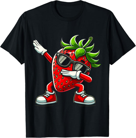 Funny Dabbing Strawberry Summer Fruit Lover Men Women Kids T-Shirt - T-Shirt | Black