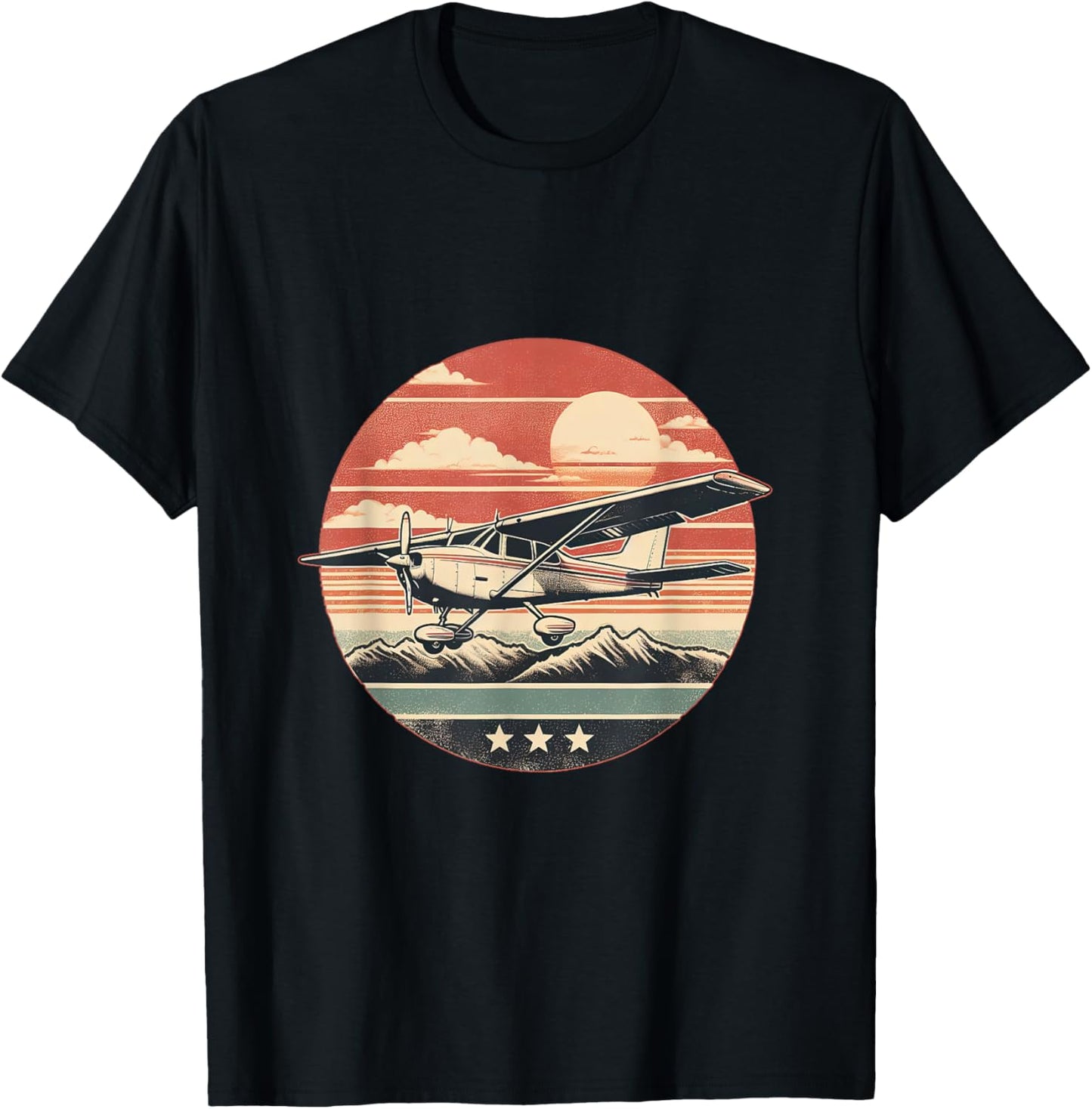 C-172 Skyhawk Vintage C172 Airplane Retro Sunset Pilot T-Shirt - T-Shirt | Black