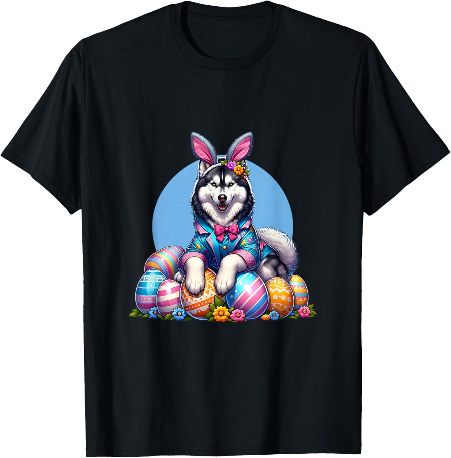 Funny Easter Day Siberian Husky Bunny Costume T-Shirt - T-Shirt | Black