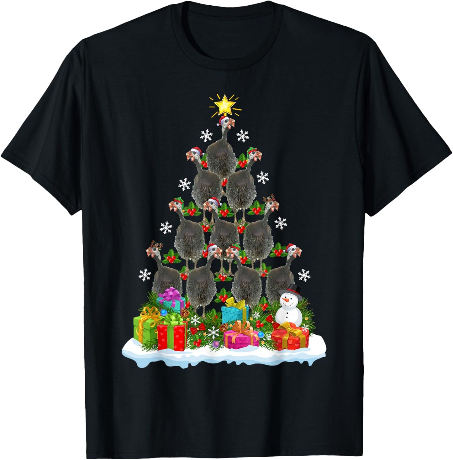 Guinea Fowl Bird Christmas Tree Gifts -Kids Xmas Holiday Funny Guinea Fowl Bird Christmas Tree Black Animal Print Modern Novelty Cotton 60% Polyester 40% Kids Small T-Shirt - T-Shirt | Black