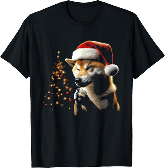 Shiba Inu Dog Santa Hat - Vintage Dog Xmas Christmas Lover Men Women Kids T-Shirt - T-Shirt | Black
