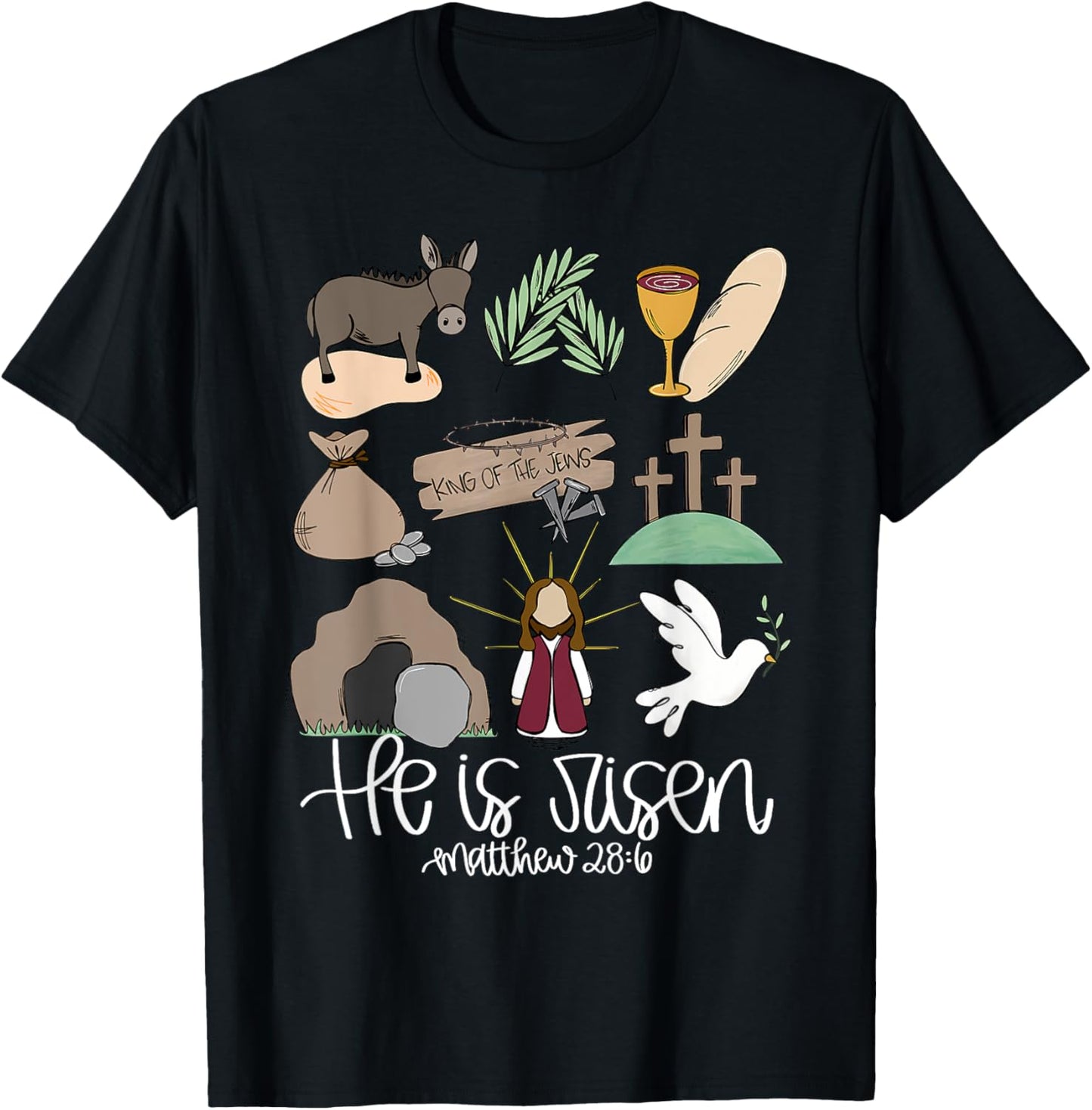 He Is Risen Christian Jesus Faith Happy Easter Men Women T-Shirt - T-Shirt | Black