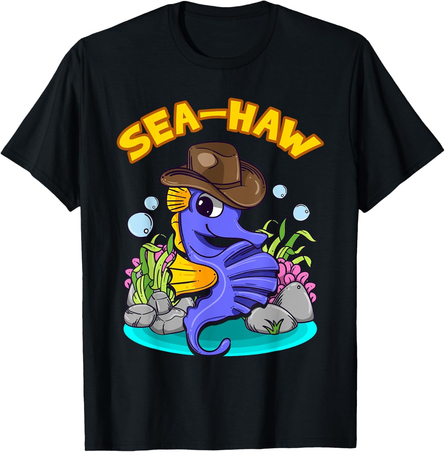 Sea Haw Seahorse Cowboy Western Fish T-Shirt - T-Shirt | Black
