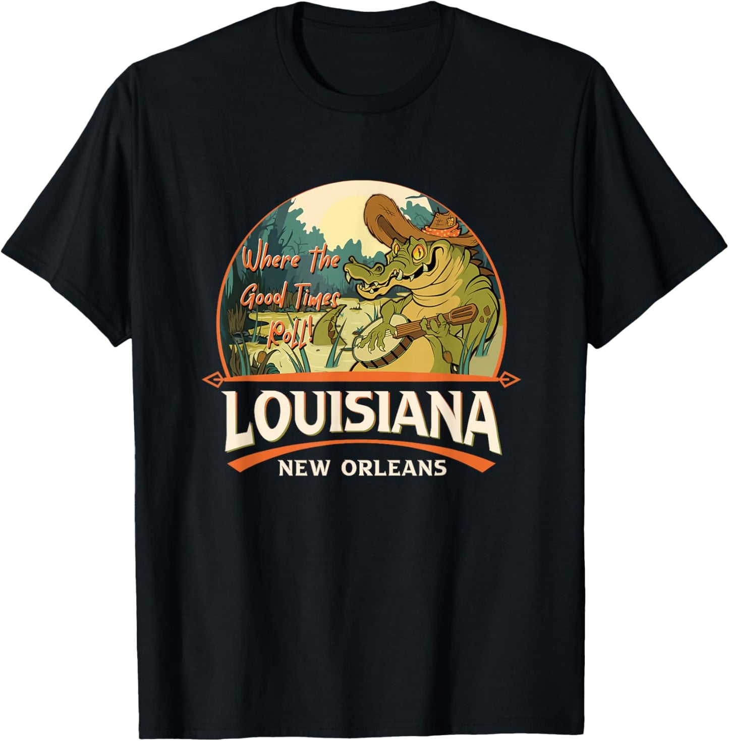 New Orleans Louisiana LA USA Swamp Alligator Playing Banjo T-Shirt - T-Shirt | Black