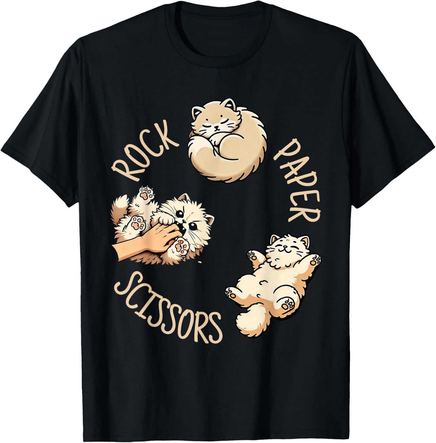 Funny Cat Rock Paper Scissors Game Cute Cat Women Men Kids T-Shirt - T-Shirt | Black