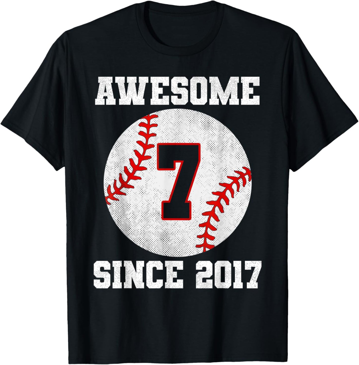 7th Birthday 7 Years Old Baseball Awesome Since 2017 Boys T-Shirt - T-Shirt | Black