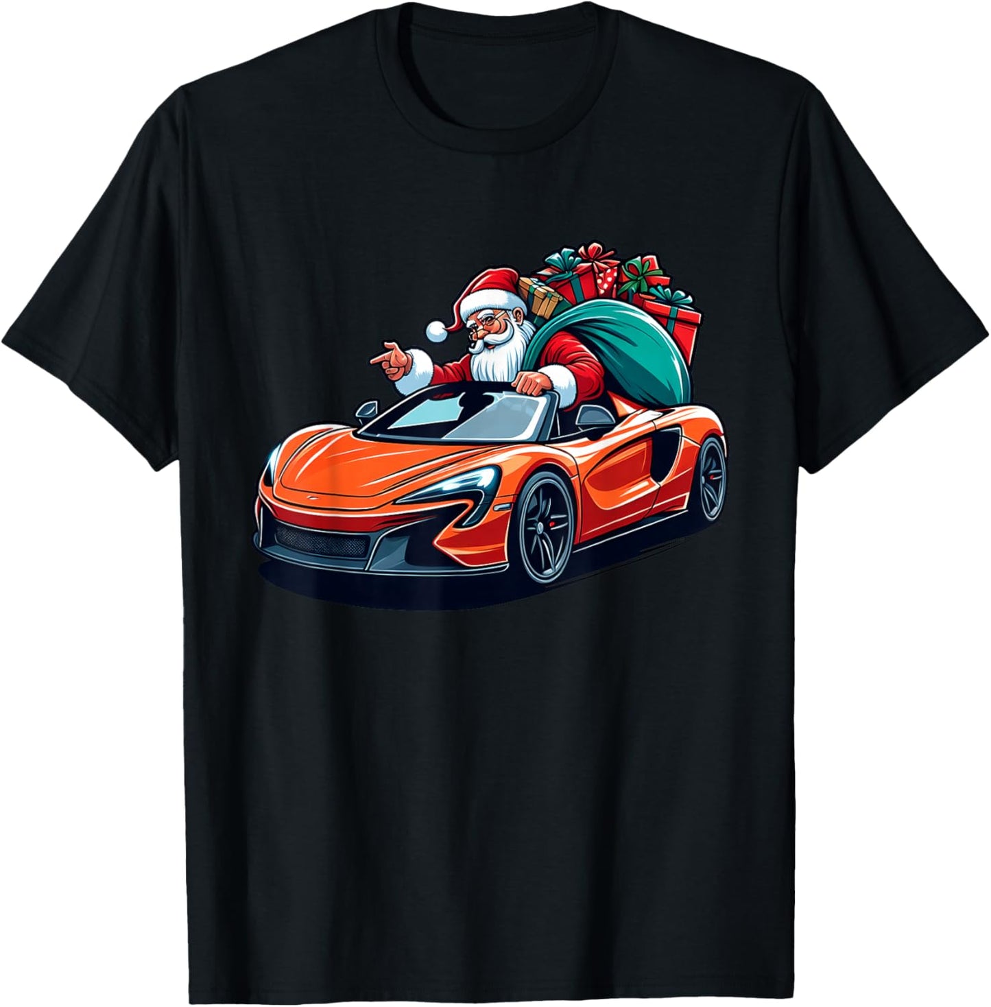 Funny Cool Santa Driving Sport Car Christmas Driver Pajama T-Shirt - T-Shirt | Black