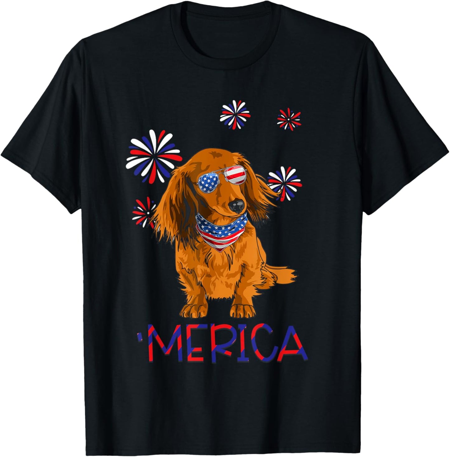 Red Long-Haired Dachshund 'Merica Dog Lover 4th Of July Men T-Shirt - T-Shirt | Black