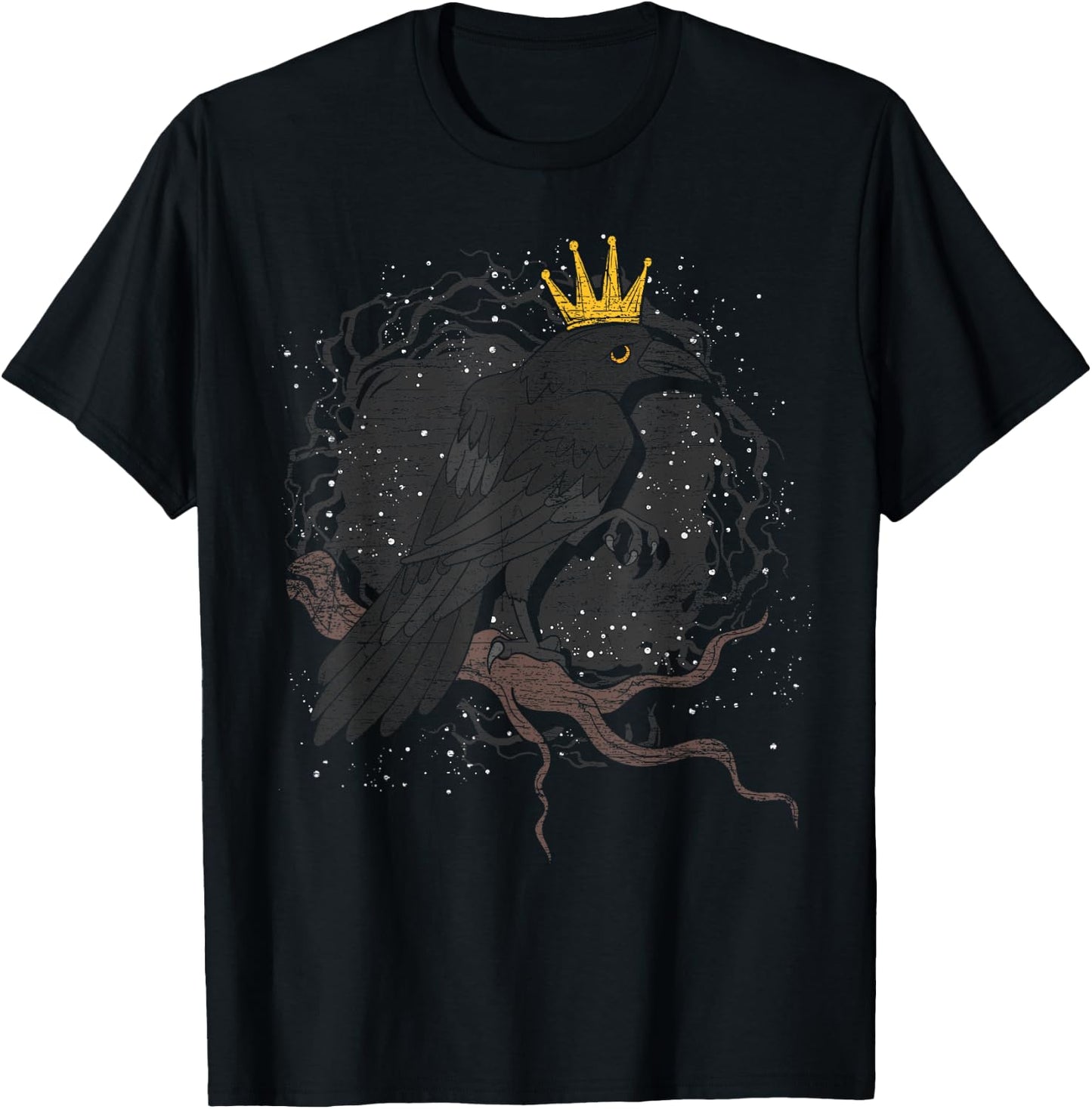 Crown Raven Creepy Night Forest Animal Gothic Bird Crow T-Shirt - T-Shirt | Black
