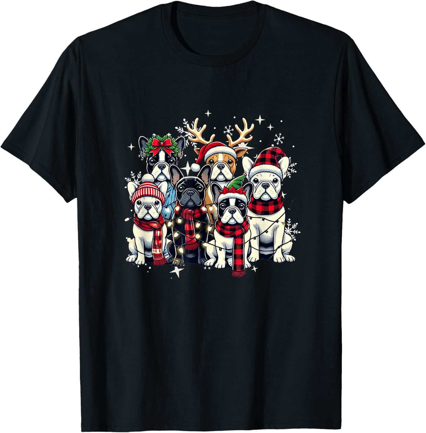 French Bulldog Christmas Buffalo Plaid Xmas Frenchie Lover Men Women Kids T-Shirt - T-Shirt | Black