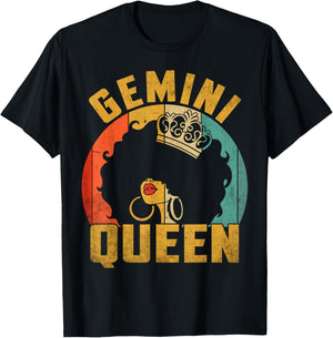 Gemini Queen Afro Black Women Vintage Zodiac Birthday T-Shirt - T-Shirt | Black