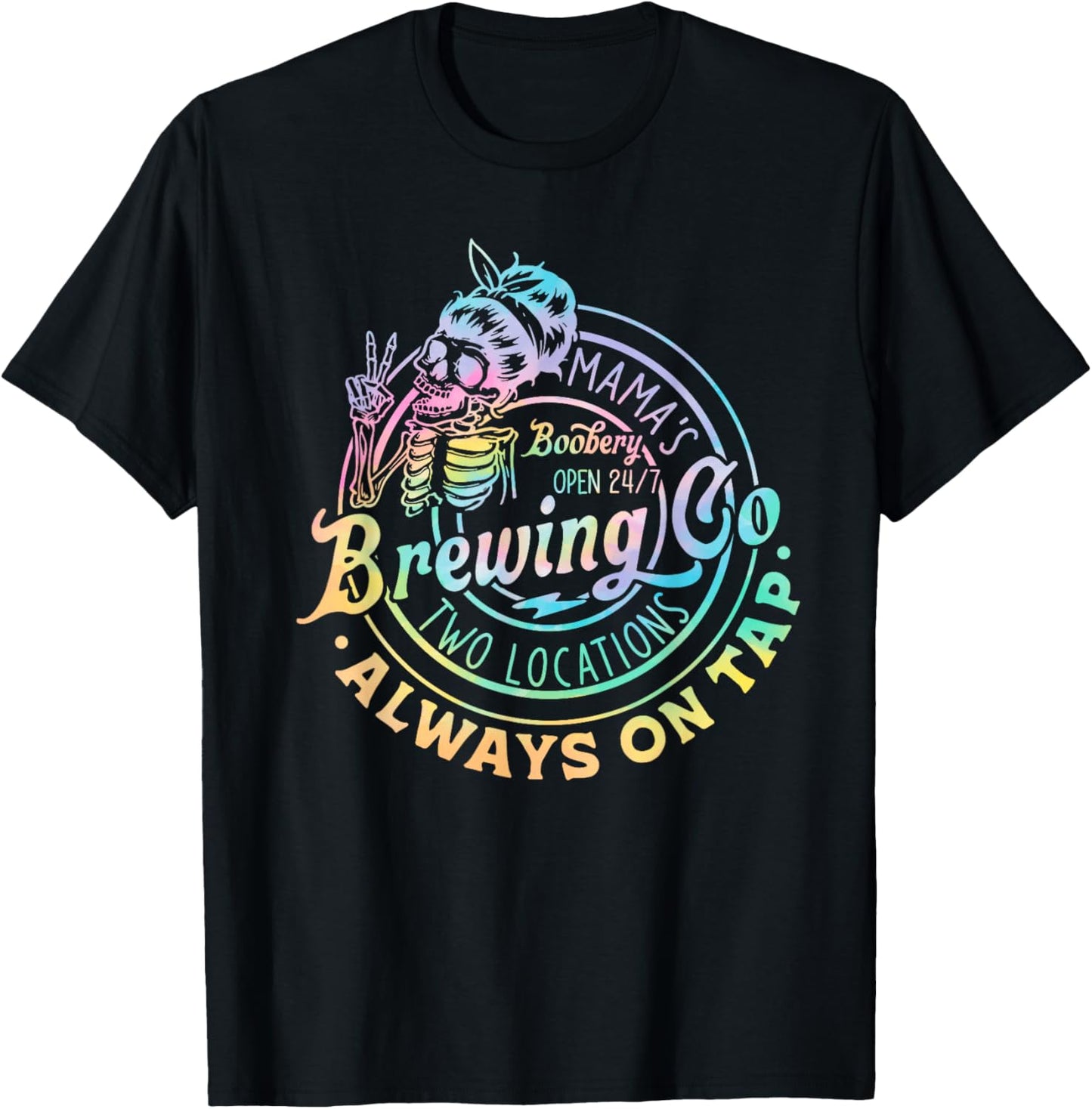 Retro Mama's Boobery Brewing Co Tie Dye Funny Skeleton T-Shirt - T-Shirt | Black