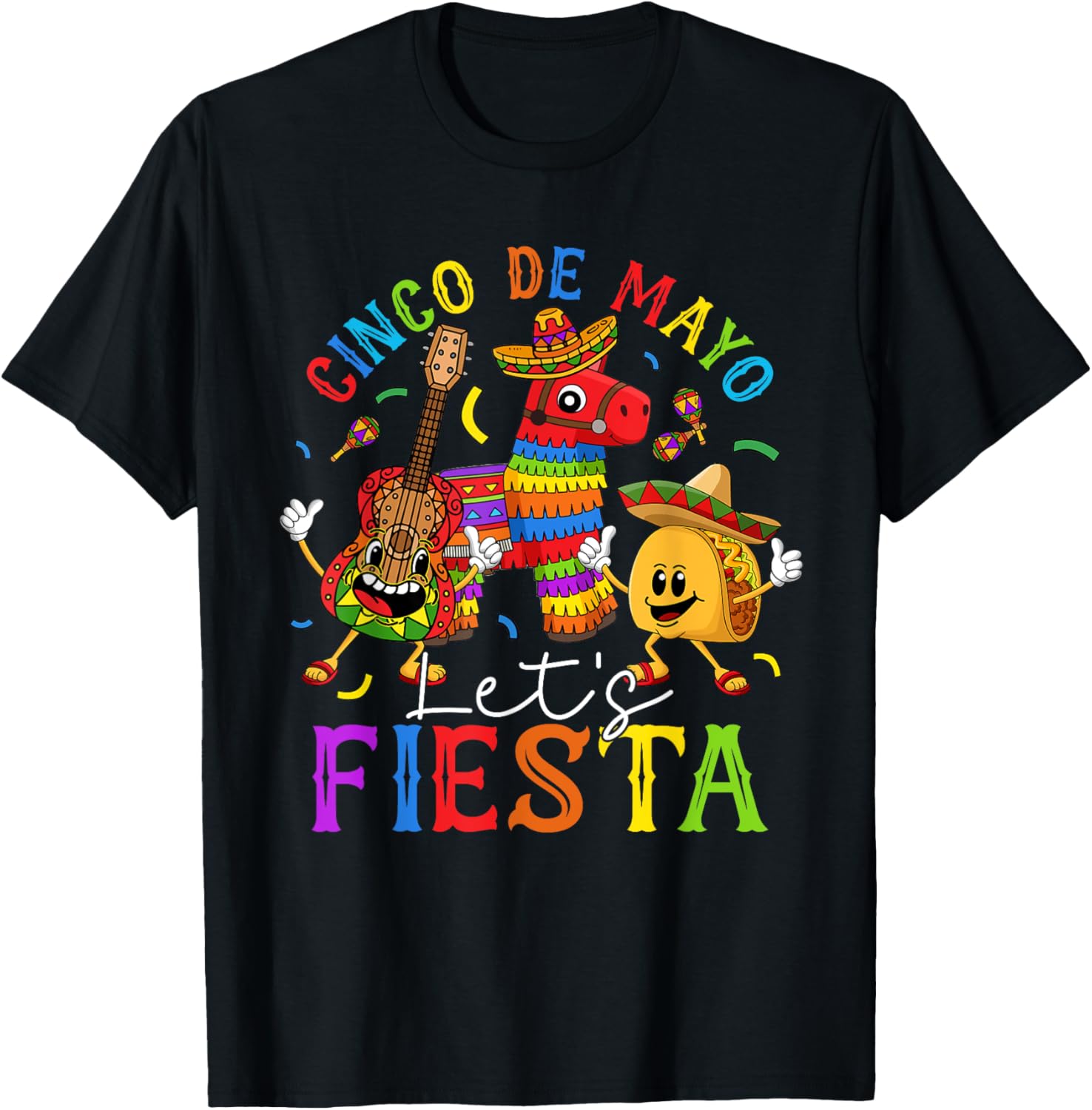 Cinco De Mayo Mexican Let's Fiesta Happy 5 De Mayo T-Shirt - T-Shirt | Black