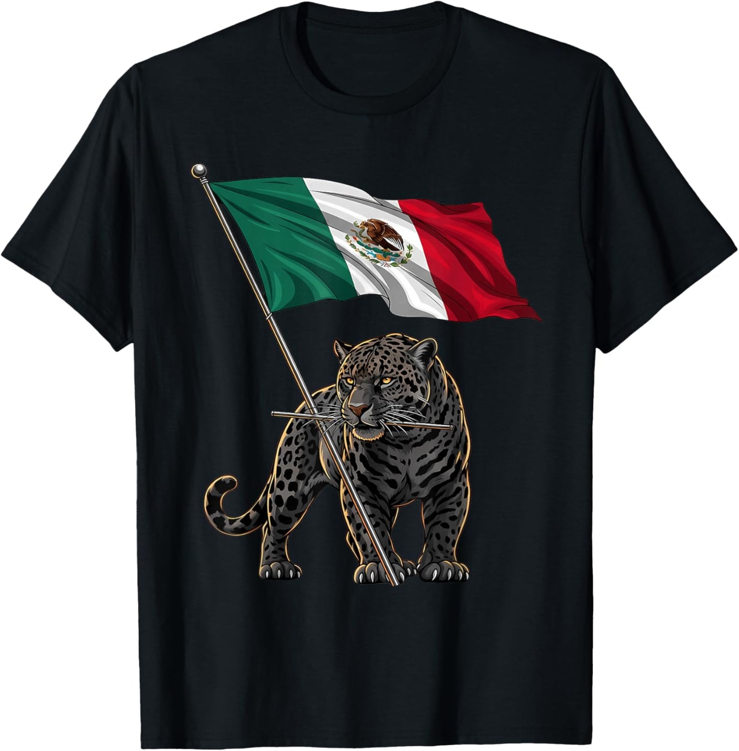 Mexico Flag Leopard Mexican Pride Mexican Roots Mexican Flag T-Shirt - T-Shirt | Black