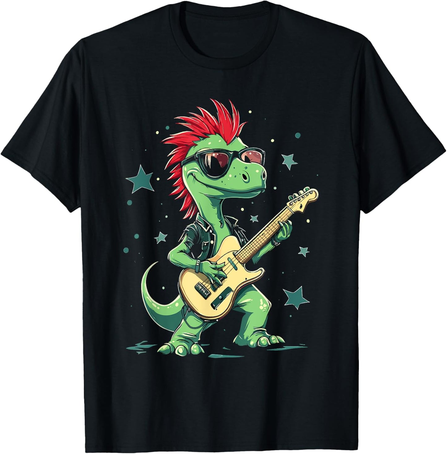 Funny T-Rex Dinosaurs with cool electric Guitar T-Shirt - T-Shirt | Black
