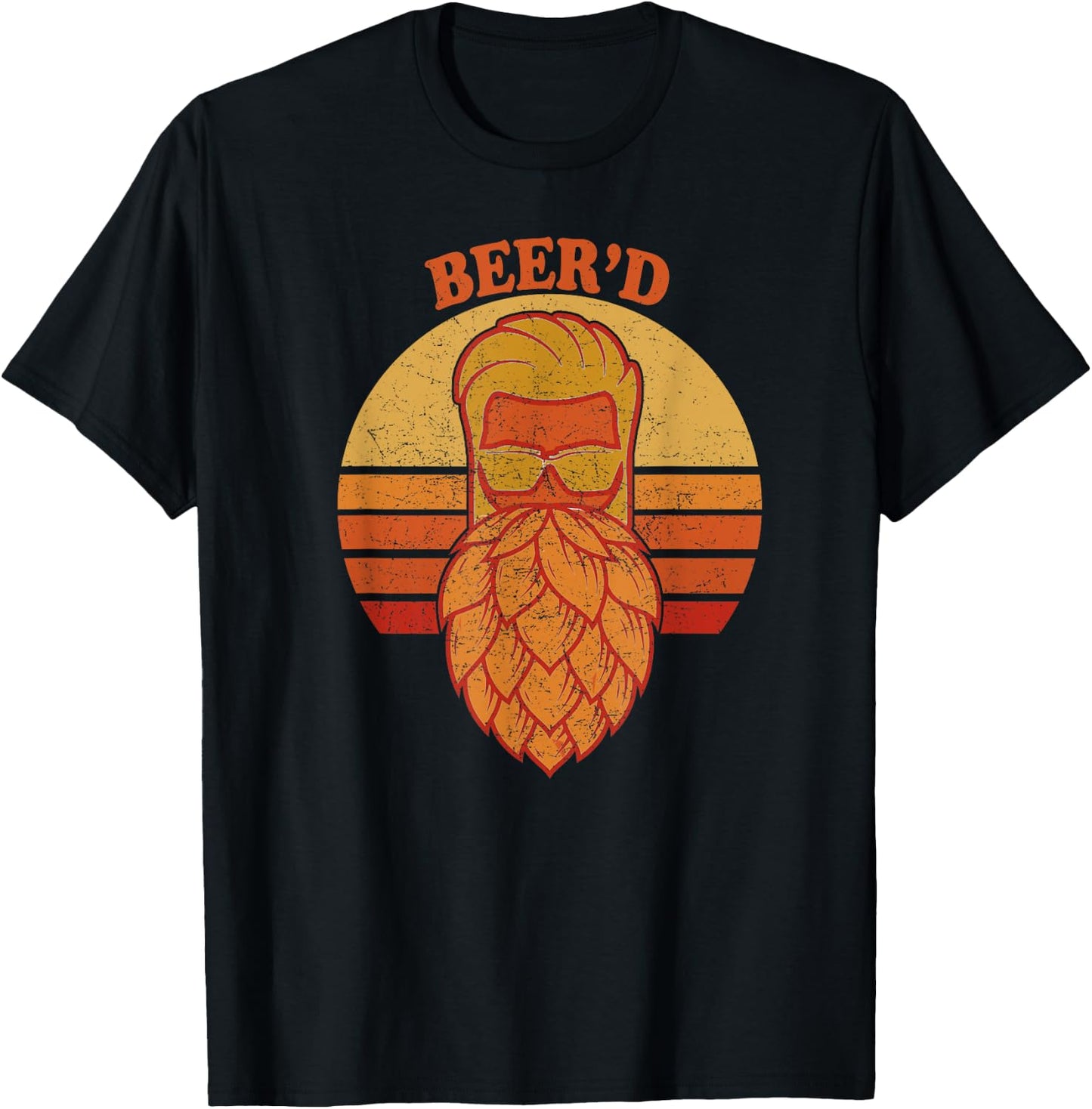 Beer d - Hops Beard - Beer Garden Retro Sunset T-Shirt - T-Shirt | Black