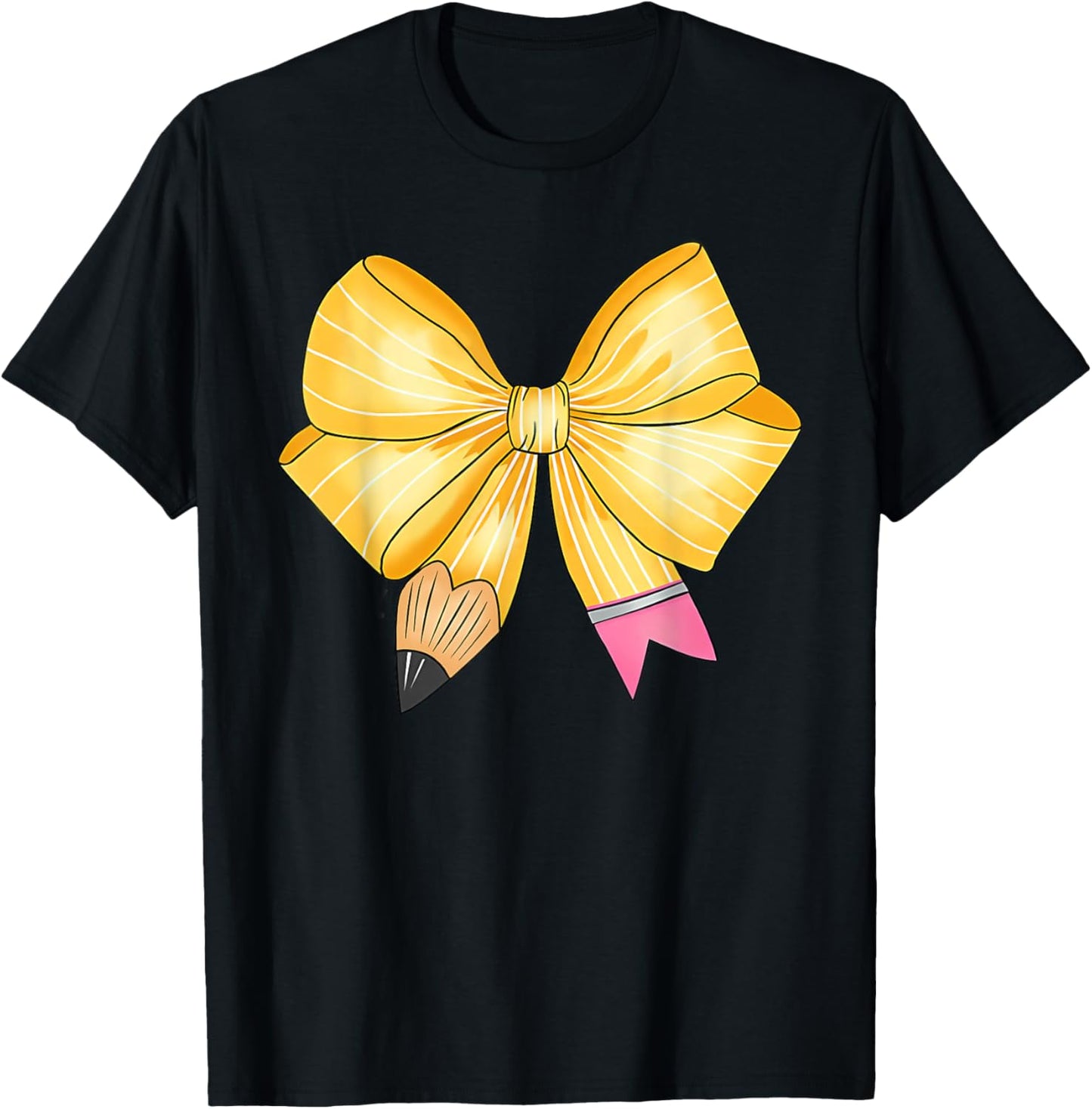 Coquette Bow Pencil Back To School First Day Teacher Student T-Shirt - T-Shirt | Black