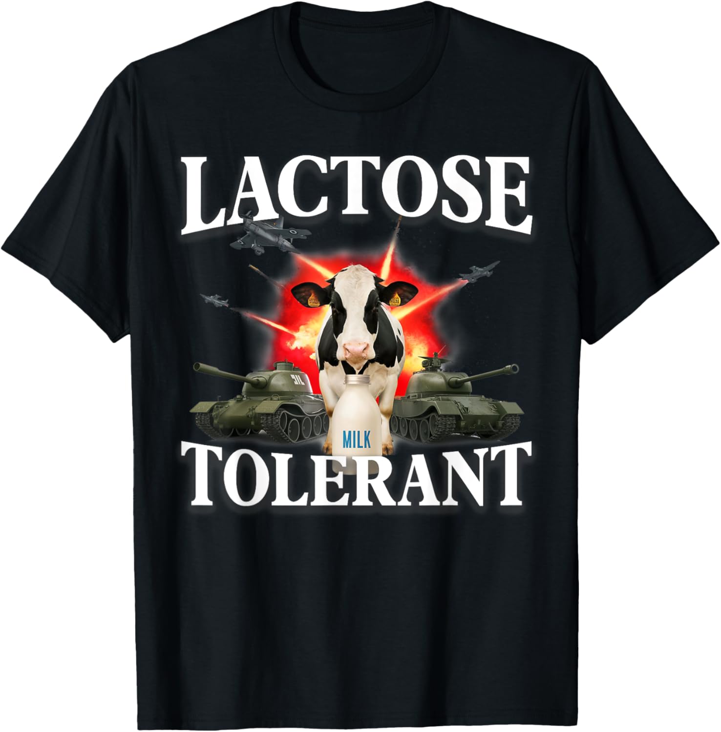 Lactose Tolerant Funny Trending Meme Retro Pro-dairy Cows T-Shirt - T-Shirt | Black