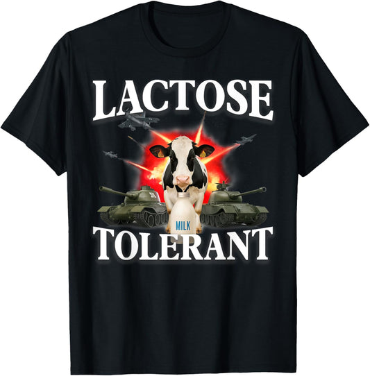 Lactose Tolerant Funny Trending Meme Retro Pro-dairy Cows T-Shirt - T-Shirt | Black