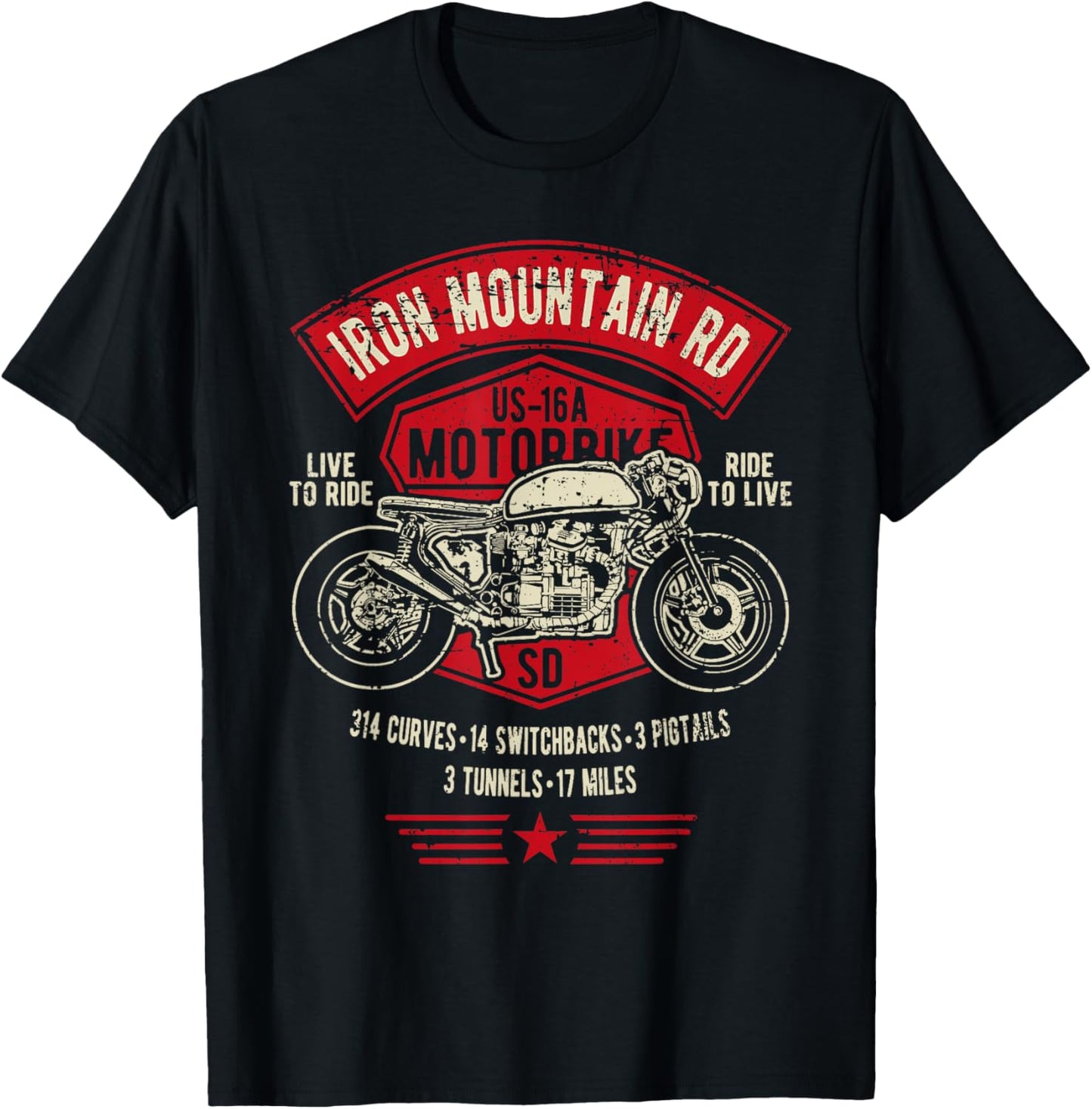 Iron Mountain Road US-16A South Dakota Motorcycle Design T-Shirt - T-Shirt | Black