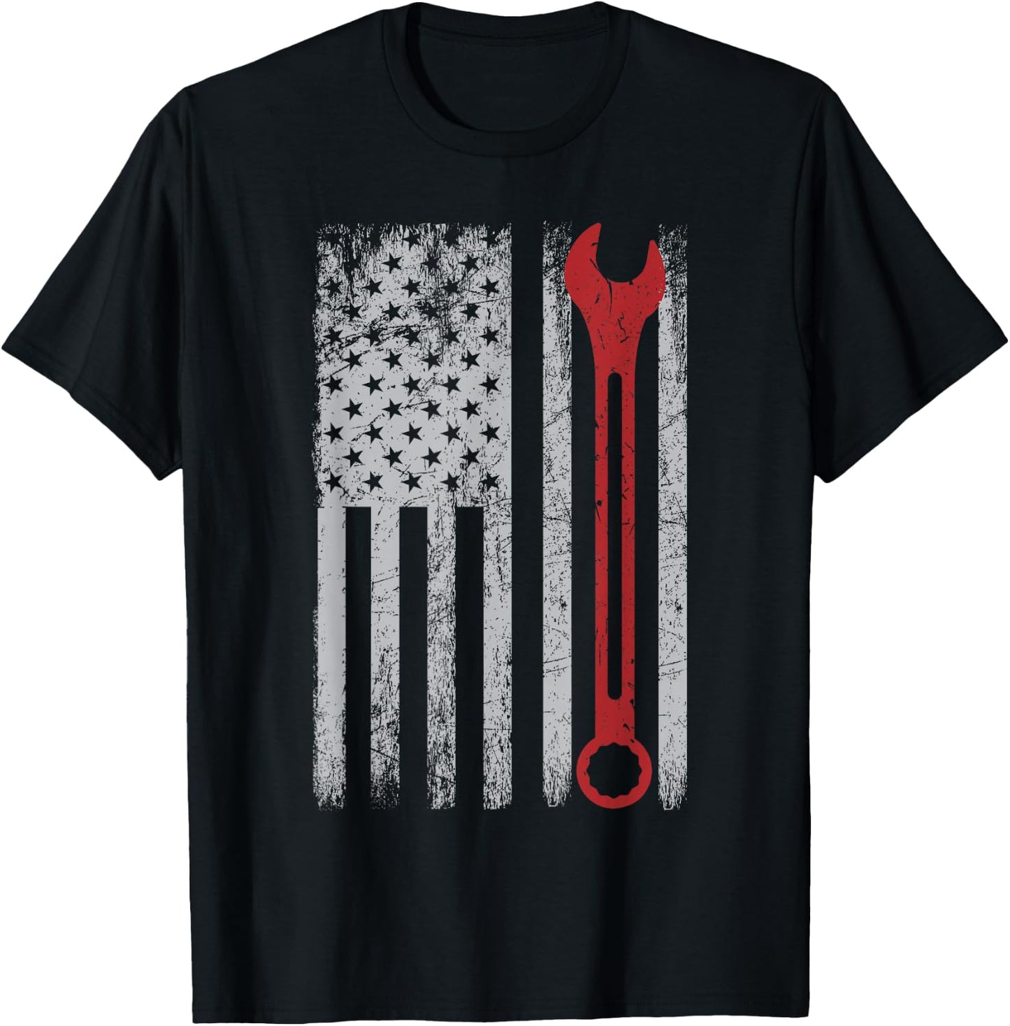 Auto Repairman Car Mechanic Wrench Workshop Tools USA Flag Small T-Shirt - T-Shirt | Black