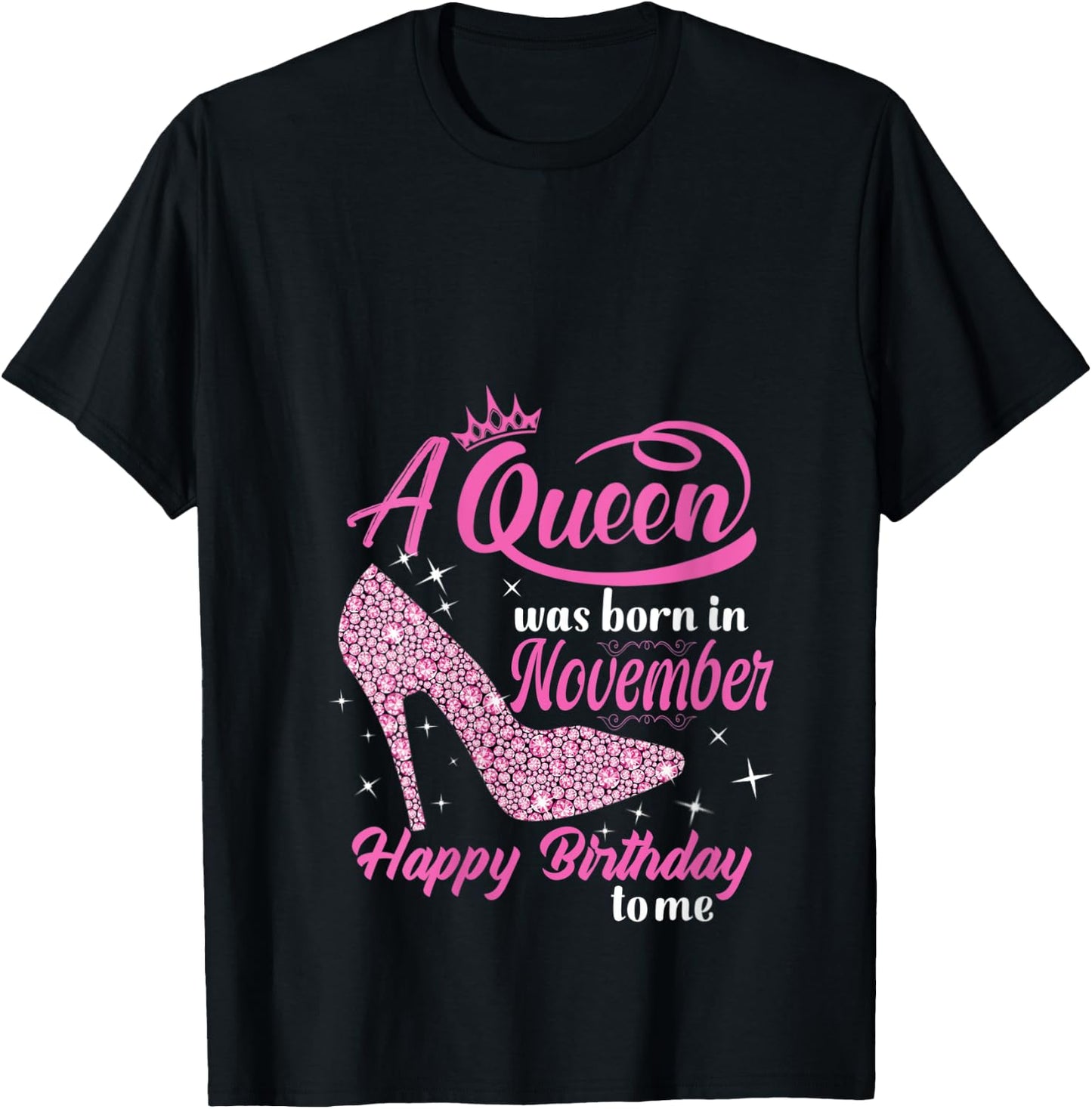 A Queen was Born In November Gift Funny November Birthday V-Neck T-Shirt - T-Shirt | Black