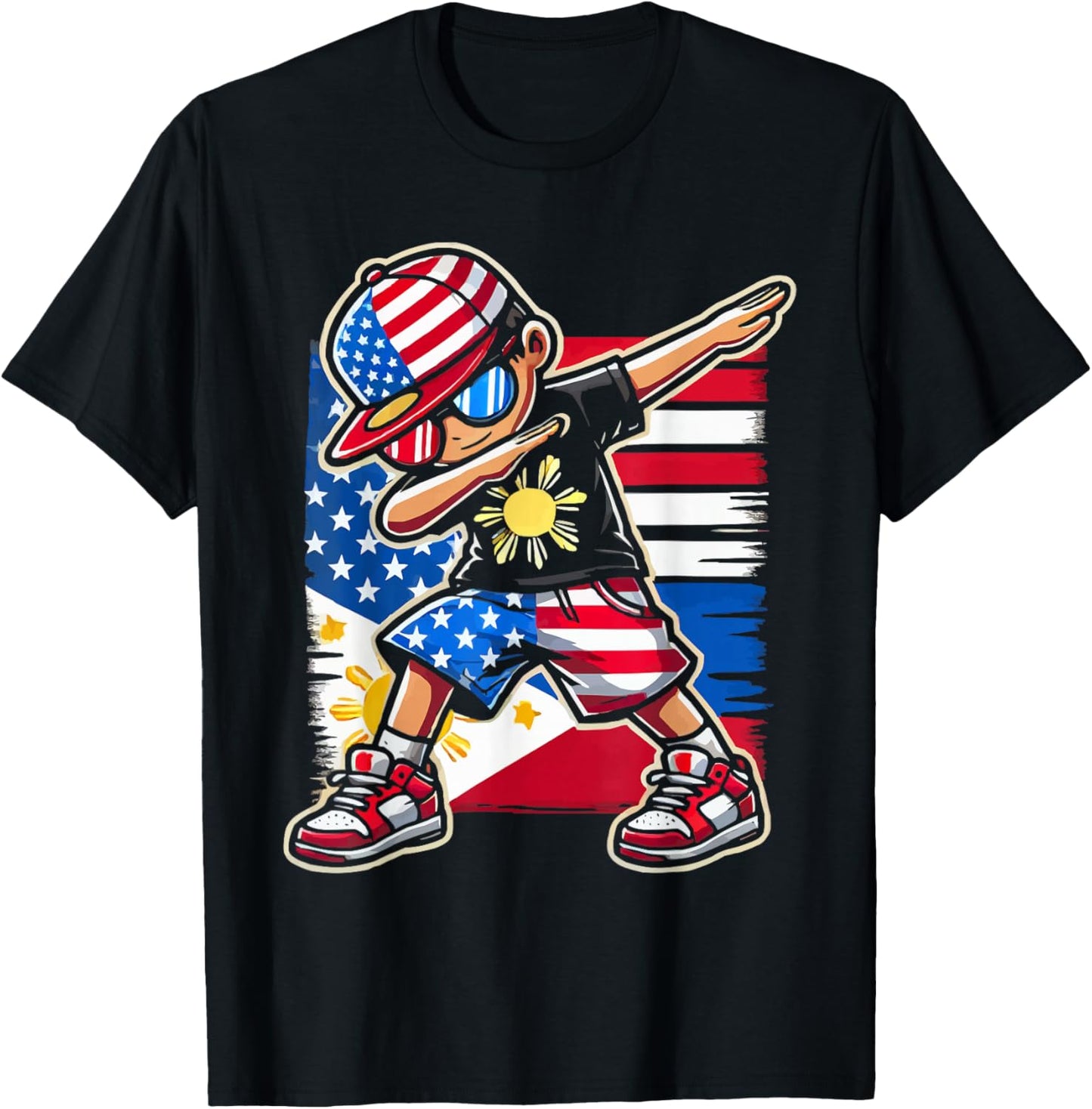 Half Filipino Half American USA Flag Philippines America T-Shirt - T-Shirt | Black