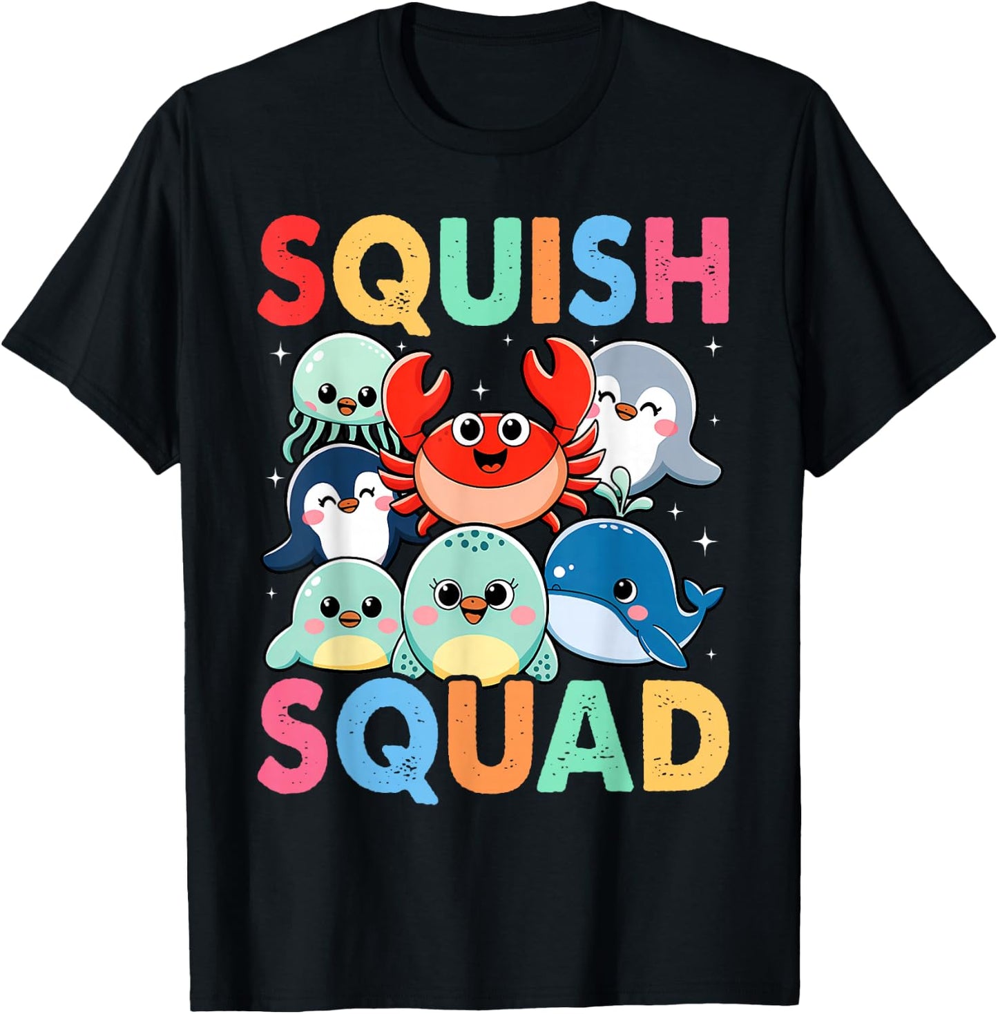 Squish Squad Mallow Soft Toy Cute for Kids Boy Girls T-Shirt - T-Shirt | Black