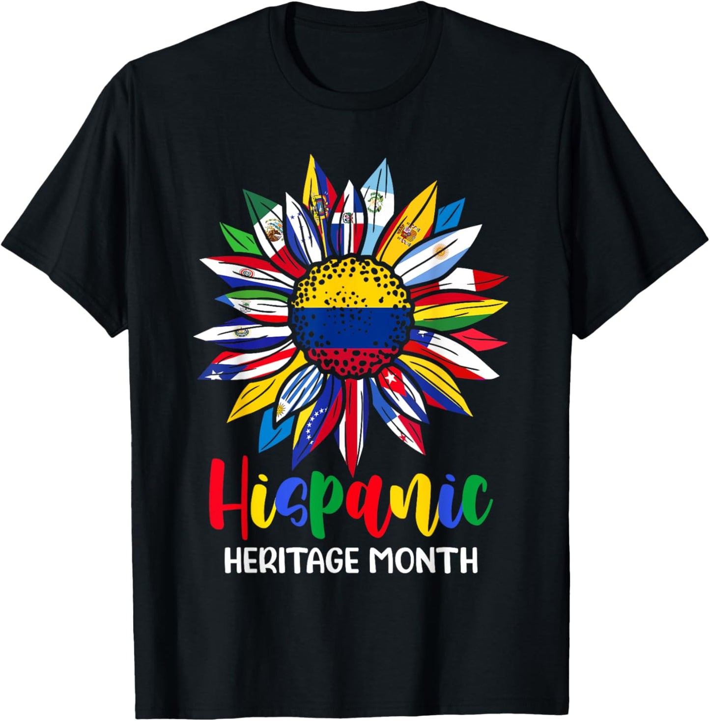 Hispanic Heritage Month Colombia Flag Sunflower Latino Flags T-Shirt - T-Shirt | Black