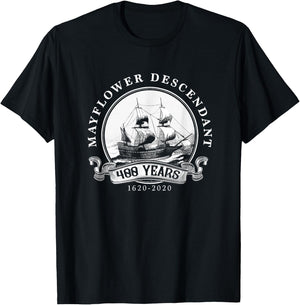 Mayflower Descendant 400 Years 1620 2020 Vintage Ship T-Shirt - T-Shirt | Black