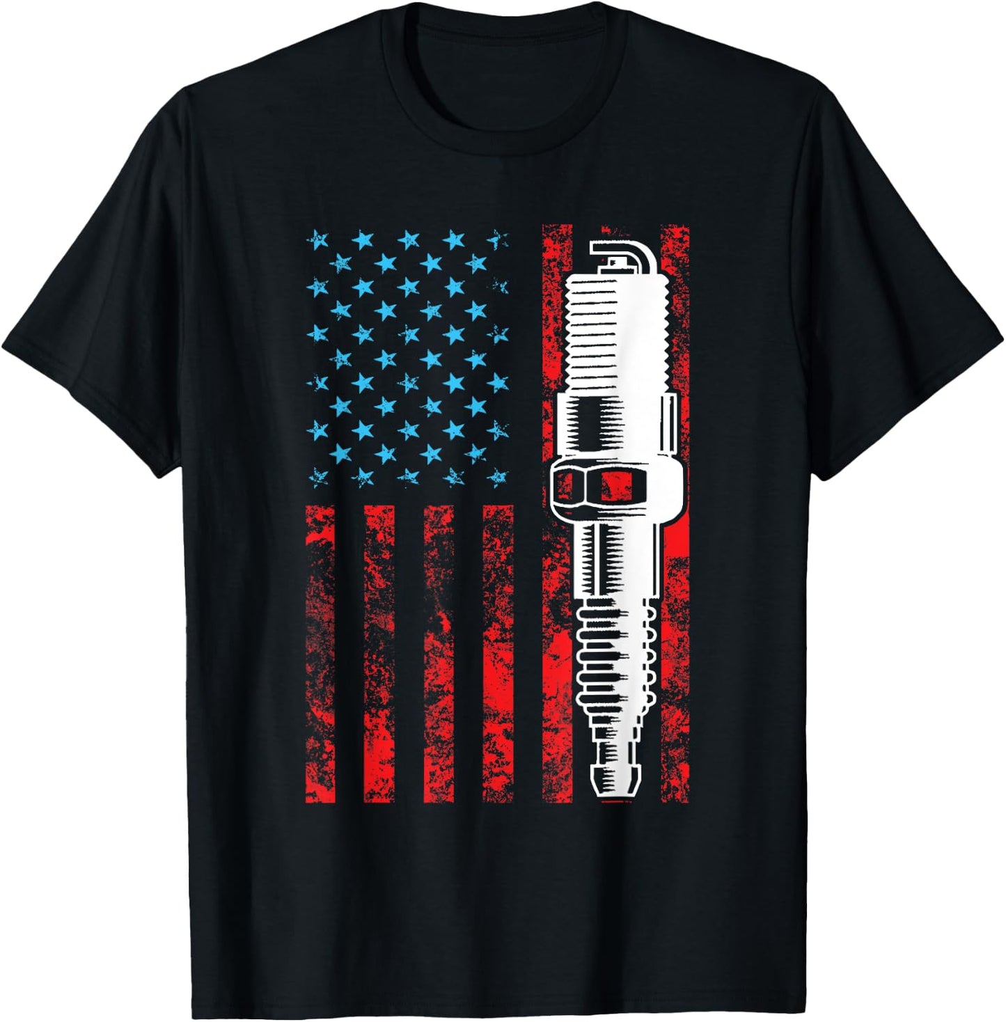American Flag Spark Plug - Vintage Car Lover USA T-Shirt - T-Shirt | Black